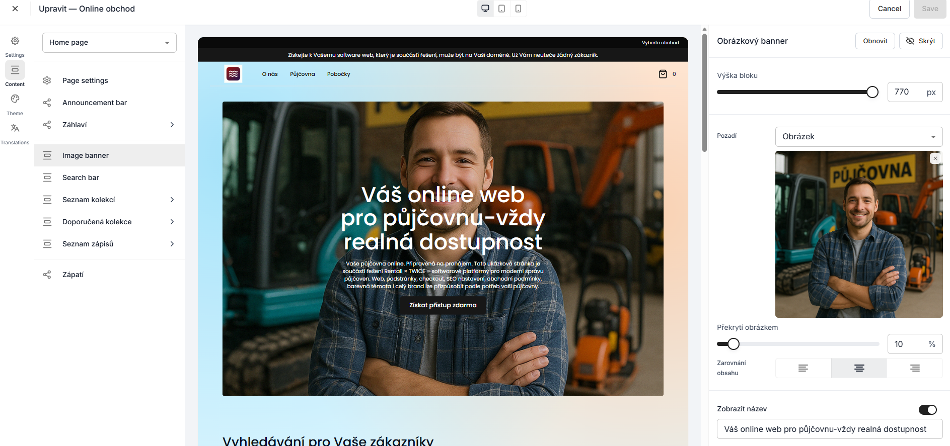 Editor obrázkového banneru online obchodu