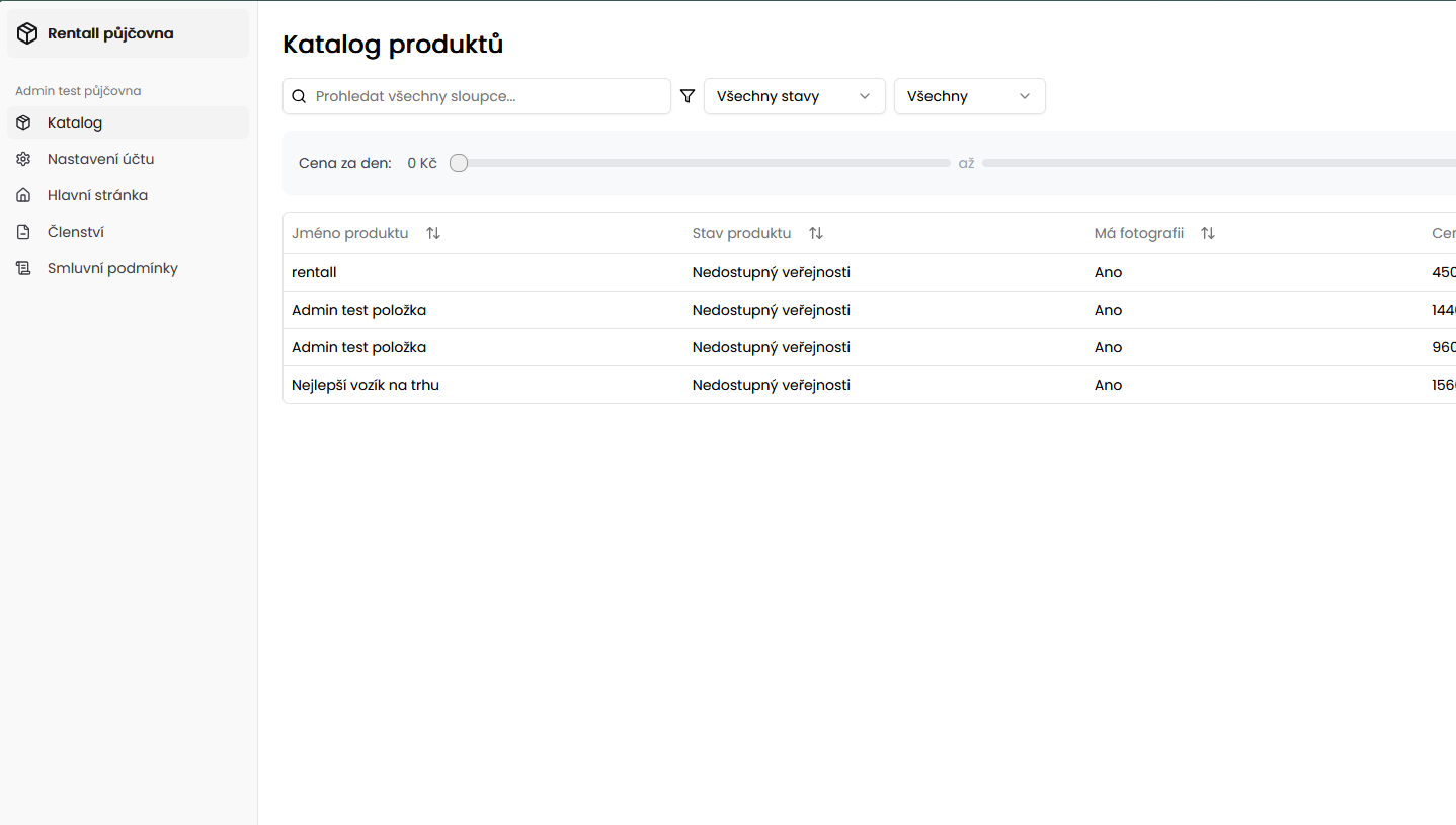 EpicWave Katalog produktů - Správa inventáře půjčovny